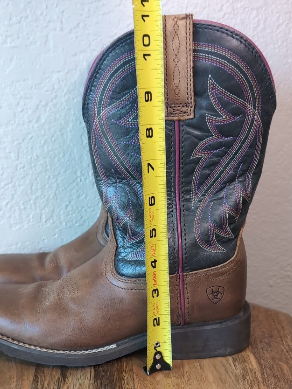 Ariat Brown Leather Western Cowgirl Boots Navy with Pink Accent - Picture 12 of 14